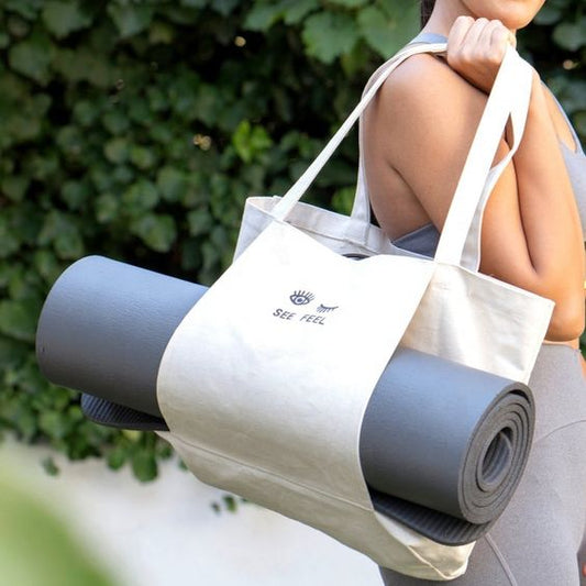 women carrying a thattotegirl yoga tote bag