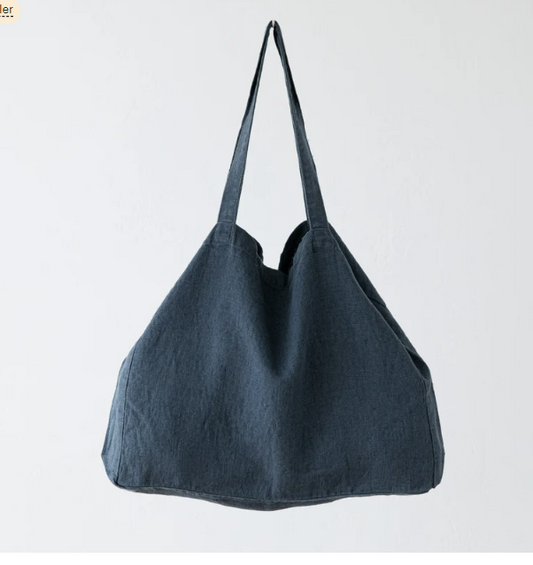 Blue Heavy Linen Tote Bag for college and office tote