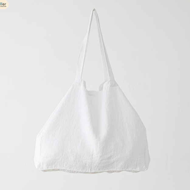 White Heavy Linen Tote Bag for college and office tote