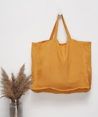 Mustard linen large bag for college tote and office tote bags